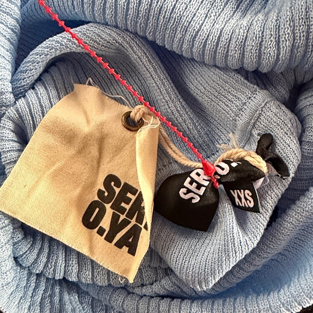 SER.O.YA Galli Mini Dress blue ribbed knit mini off shoulder Sweater Revolve XXS - Picture 7 of 10